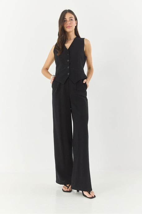 V-hals Vest en Wijde Pantalon Twee-delige Coord Set - Image 2