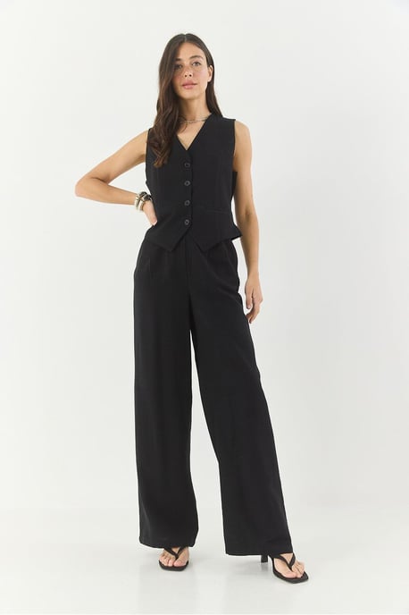 V-hals Vest en Wijde Pantalon Twee-delige Coord Set - Image 3