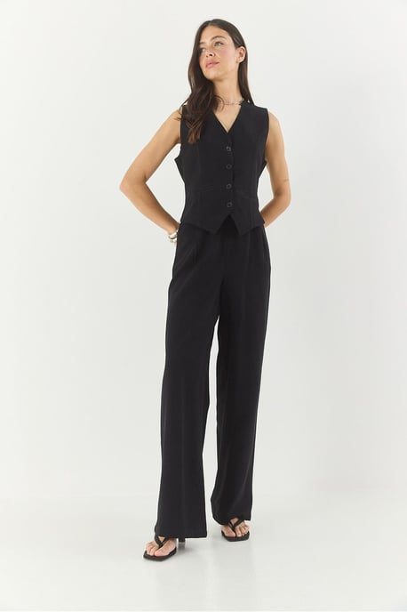 V-hals Vest en Wijde Pantalon Twee-delige Coord Set - Image 4