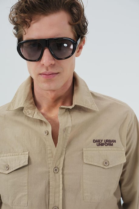 Heren Katoenen Poplin Lange Mouwen Shirt - Image 1