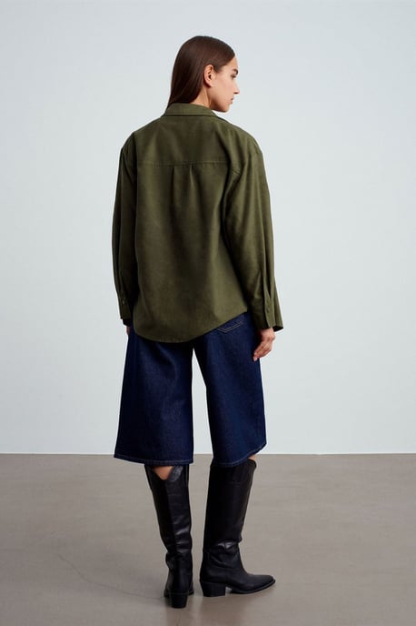 Dames Faux Suède Ontspannen Shirt - Image 3