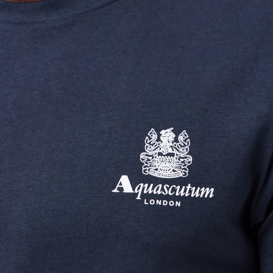Aquascutum Heren London Borstlogo Crew Neck T-Shirt (Marine/Wit) - Image 4