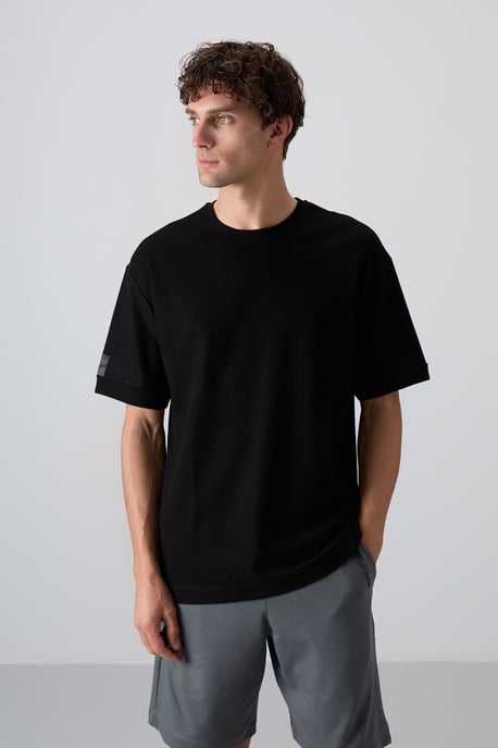 Heren Oversized Crew Neck T-Shirt Met Patch - Image 1