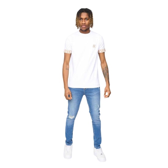 SikSilk Heren Tech Logo Geprinte Mouwen T-shirt (Wit) - Image 1