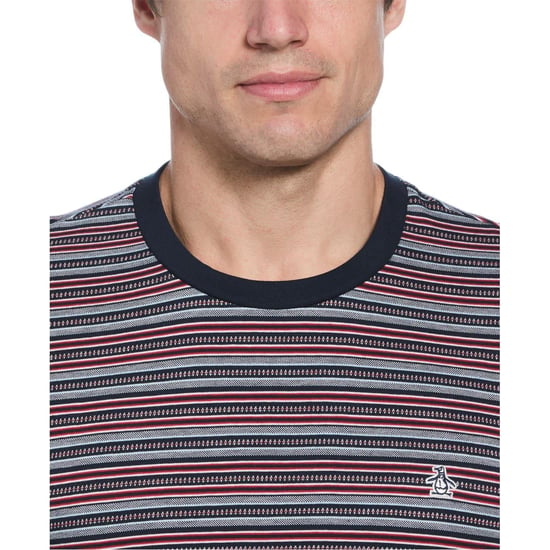 Original Penguin Heren Gestreepte Jersey Crew Neck T-shirt (Donker Saffier) - Image 2