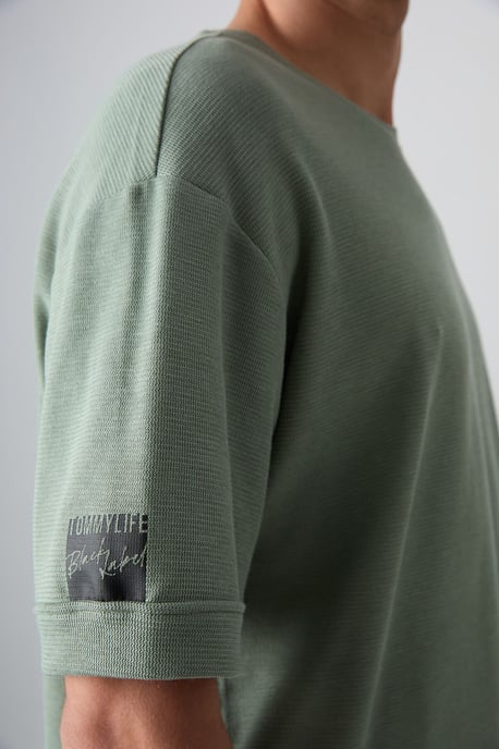 Heren Oversized Crew Neck T-Shirt Met Patch - Image 4