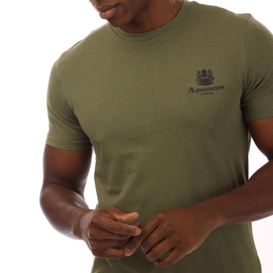Aquascutum Heren London Borstlogo Crew Neck T-Shirt (Groen/Marineblauw) - Image 3