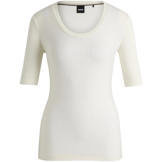 Boss Dames Effilie Geribbelde T-Shirt (Wit) - Image 1