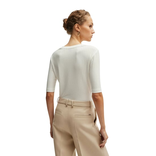 Boss Dames Effilie Geribbelde T-Shirt (Wit) - Image 2