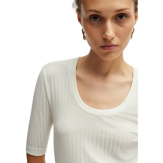 Boss Dames Effilie Geribbelde T-Shirt (Wit) - Image 3
