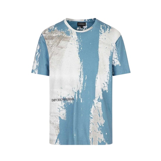 Emporio Armani Heren Logo T-shirt met all-over print (Blauw/Wit) - Image 1