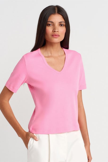 Dames Katoenen V-Hals T-Shirt - Image 1