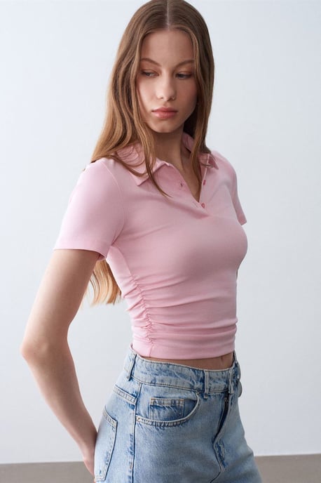 Dames Crop Slim Fit Polo T-shirt - Image 4