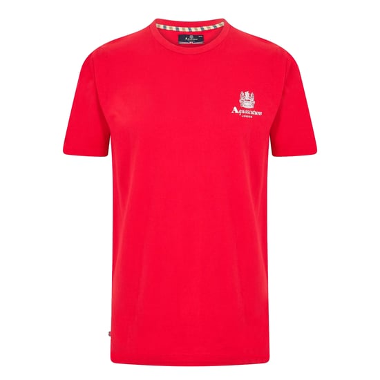 Aquascutum Heren London Borstlogo Crew Neck T-Shirt (Rood/Wit) - Image 1