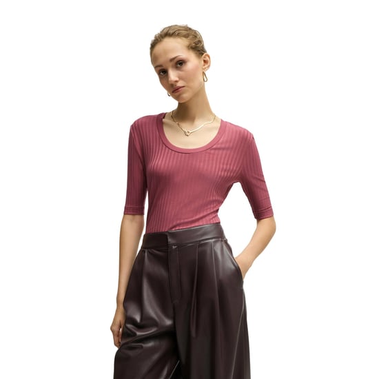 Boss Dames Effilie Geribd T-Shirt (Rood) - Image 4