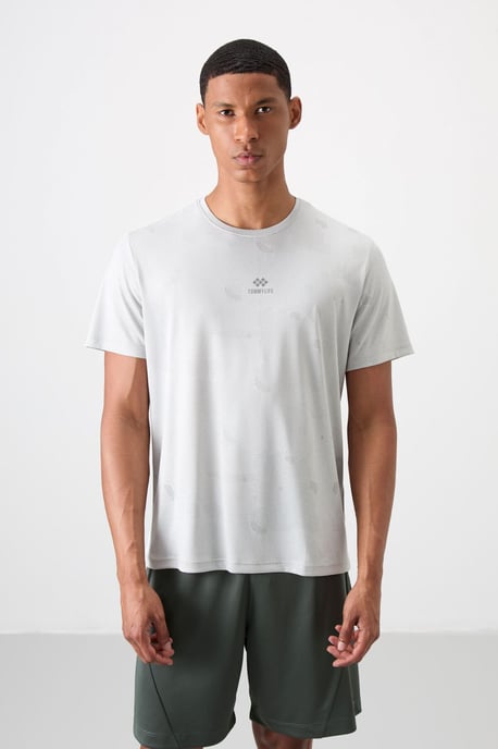 Heren T-shirt met ronde hals in effen vogel-ogenprint - Image 1