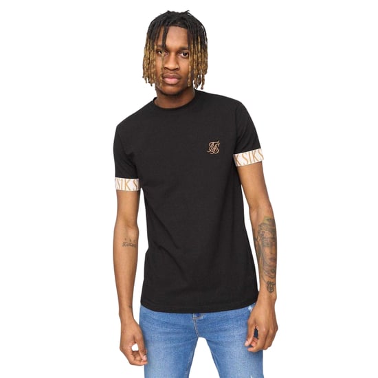 SikSilk Heren Tech Logo Geprinte Mouwen T-Shirt (Zwart) - Image 1