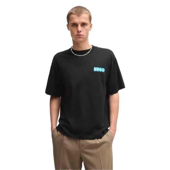 Hugo Heren Duwood rugbedrukking katoen Regular T-shirt (Zwart) - Image 1