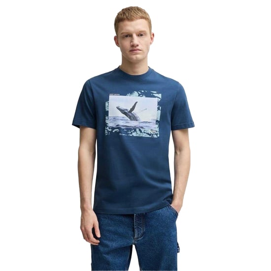 Boss Heren Walvis Katoenen T-Shirt (Marineblauw) - Image 3