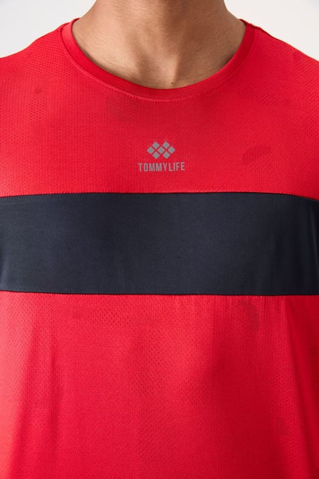 Heren Kleurblokken Crew Neck T-Shirt - Image 3