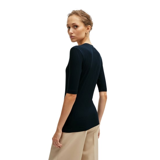 Boss Dames Effilie Geribd T-Shirt (Donkerblauw) - Image 2