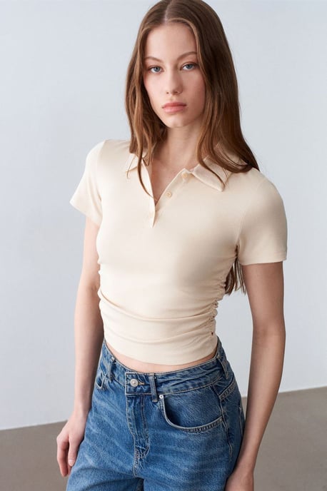 Dames Crop Slim Fit Polo T-Shirt - Image 3