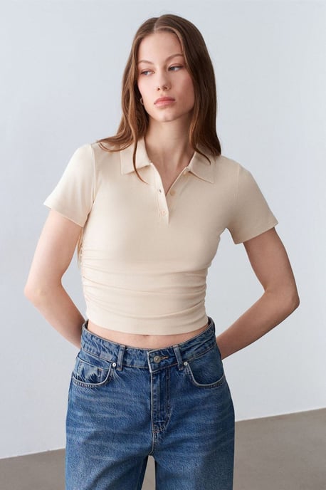 Dames Crop Slim Fit Polo T-Shirt - Image 4