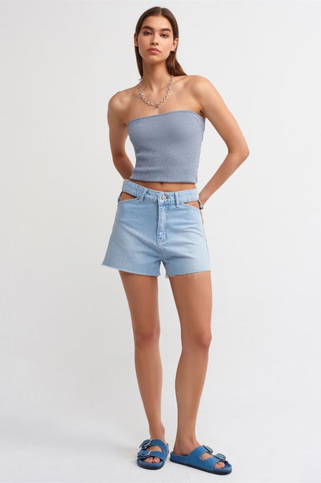 Hoge Taille Katoenen Denim Mom Shorts Met Uitsnijdetail - Image 3
