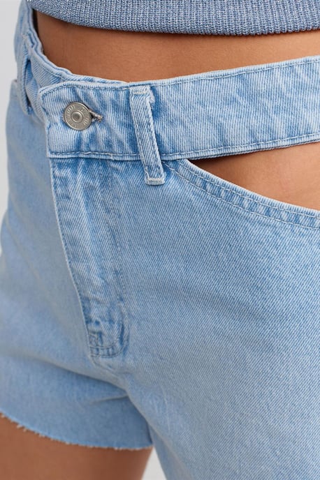 Hoge Taille Katoenen Denim Mom Shorts Met Uitsnijdetail - Image 4