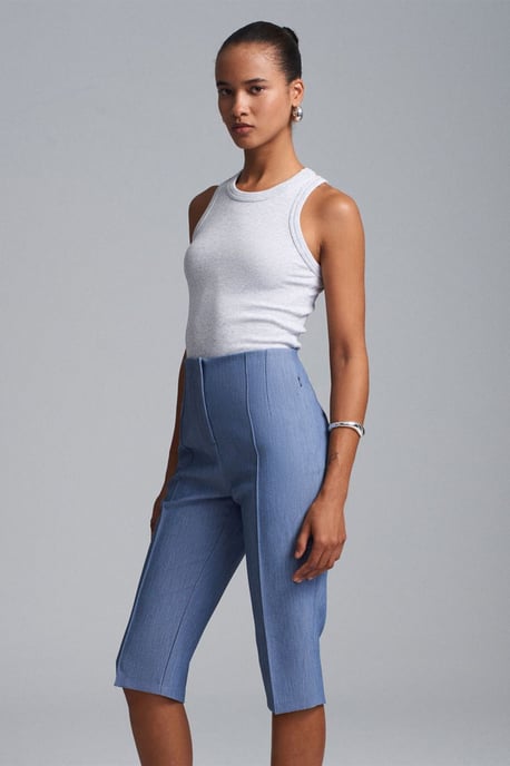 Hoge taille Rechte Capri Shorts Met Splits - Image 3
