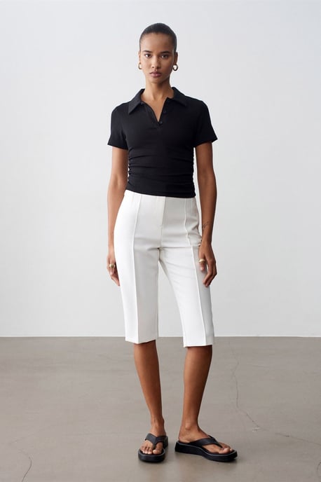 Hoge taille Rechte Capri Shorts Met Splits - Image 1