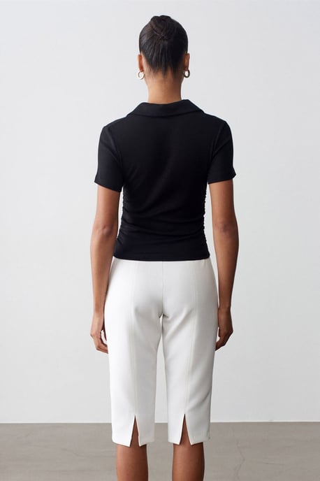 Hoge taille Rechte Capri Shorts Met Splits - Image 2