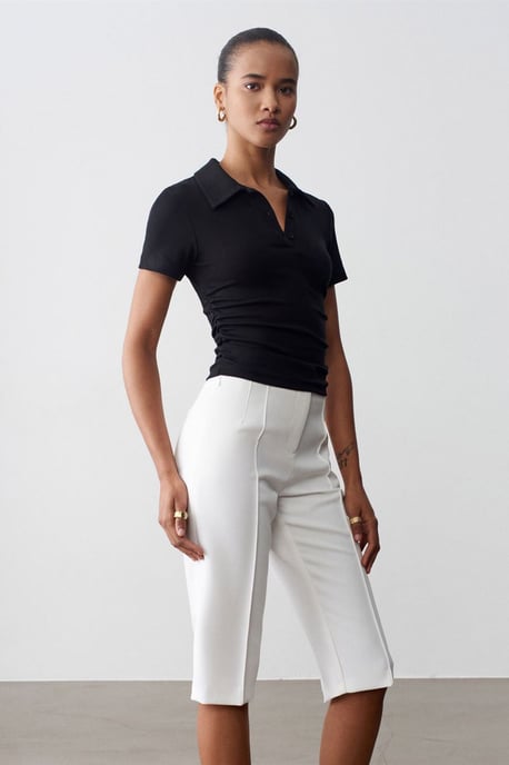 Hoge taille Rechte Capri Shorts Met Splits - Image 3