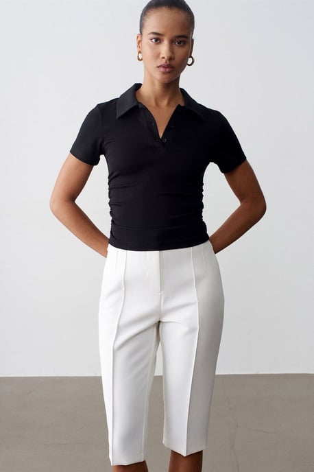 Hoge taille Rechte Capri Shorts Met Splits - Image 4