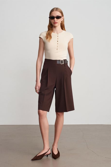 Hoge taille wijde broekshorts met riem - Image 1