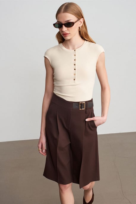 Hoge taille wijde broekshorts met riem - Image 3