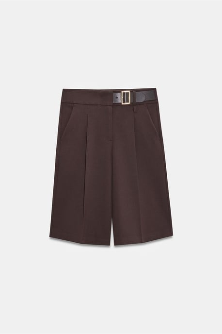 Hoge taille wijde broekshorts met riem - Image 5
