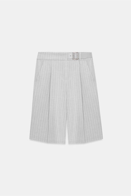 Hoge Taille Gestreepte Tailored Shorts Met Riem - Image 5