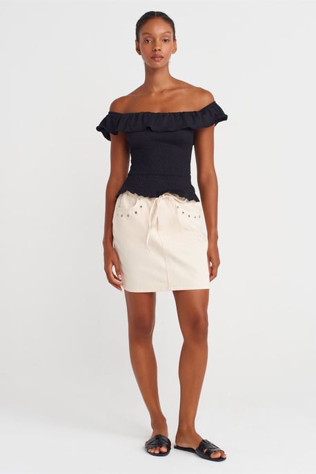 Dames Katoenen Denim Minirok Met Tailleband - Image 1