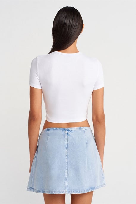 Katoenen Denim Mini A-lijn Rok Met Strikdetails - Image 2
