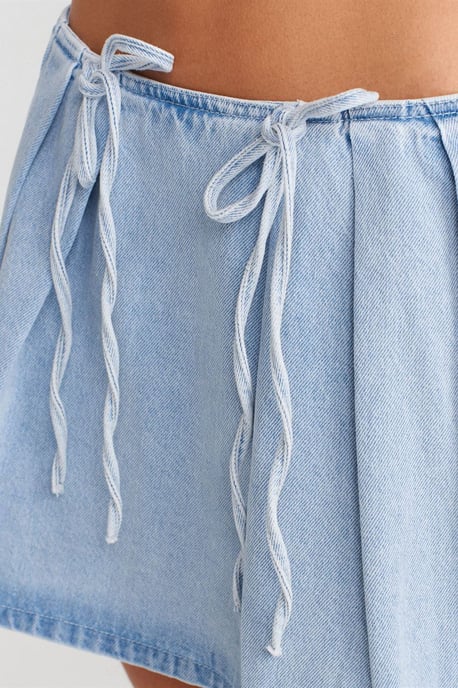 Katoenen Denim Mini A-lijn Rok Met Strikdetails - Image 3