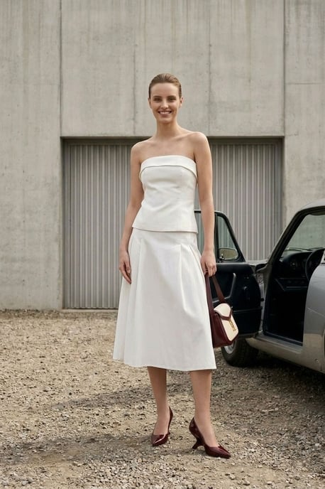 Strapless Blouse en Hoog-Waisted Midi Rok Set - Image 4