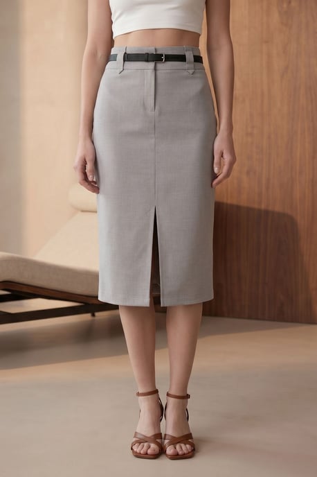 Hoge Taille Midi Pijpenrok met Split - Image 2