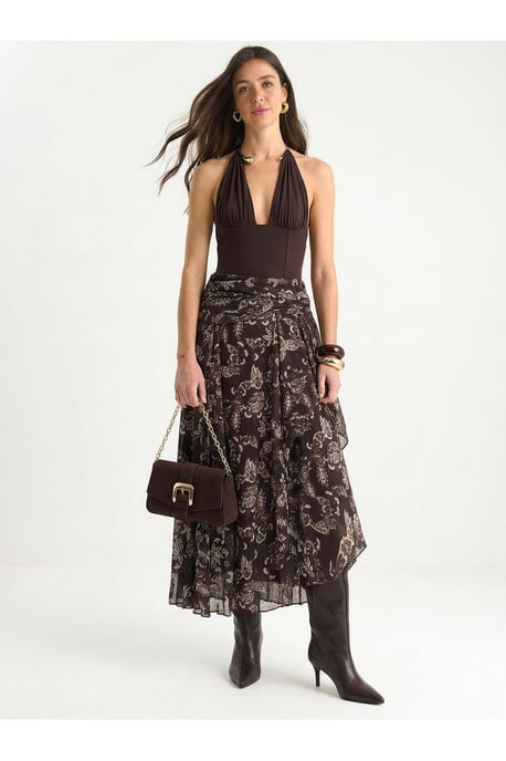 Etnische Print Chiffon Blouse en Midi Rok Set - Image 2
