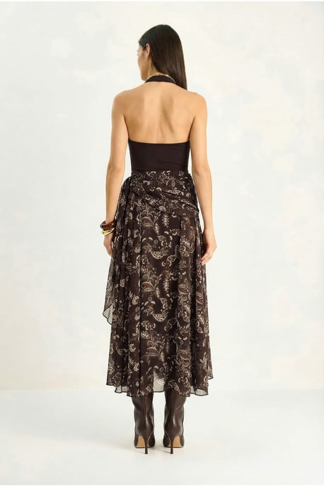 Etnische Print Chiffon Blouse en Midi Rok Set - Image 4