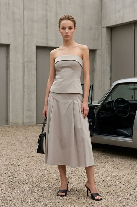 Strapless Blouse en Hoge Taille Midi Rok Set - Image 1