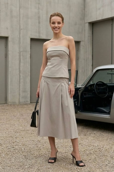 Strapless Blouse en Hoge Taille Midi Rok Set - Image 3