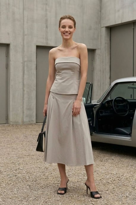 Strapless Blouse en Hoge Taille Midi Rok Set - Image 4