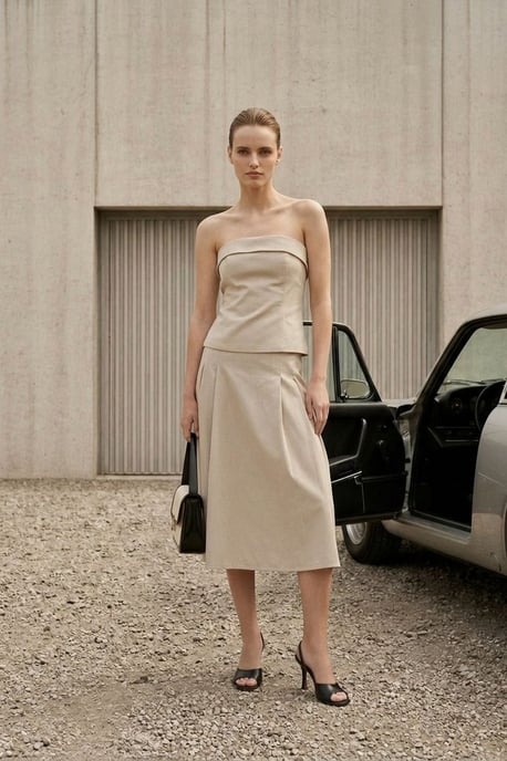 Strapless Blouse en Hoge Taille Midi Rok Set - Image 5