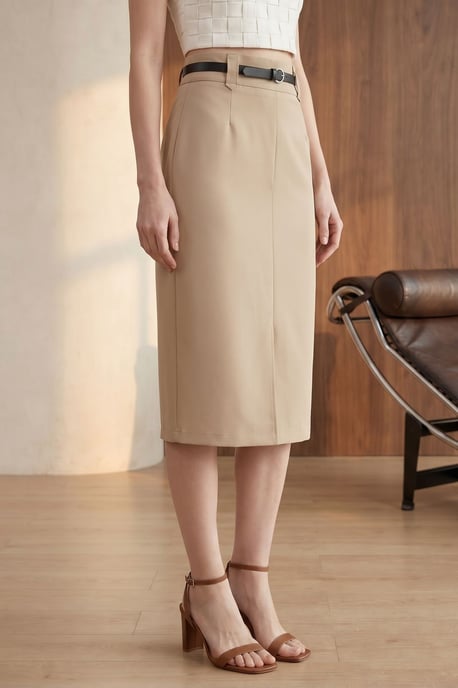 Hoog-Taille Midi Potloodrok met Split - Image 3